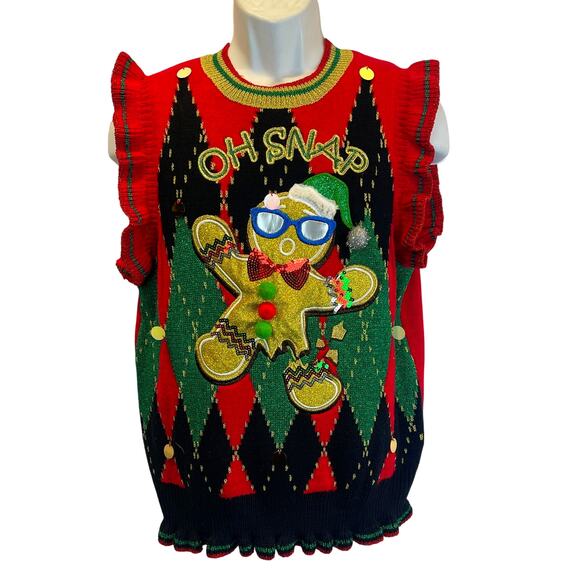 99 Jane Street OH SNAP Gingerbread Man Ugly Christmas Sweater Vest Size Med - Picture 1 of 5